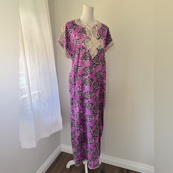 Magenta Leopard Print Embroidered Lightweight Maxi Dress - Picture 5 of 6